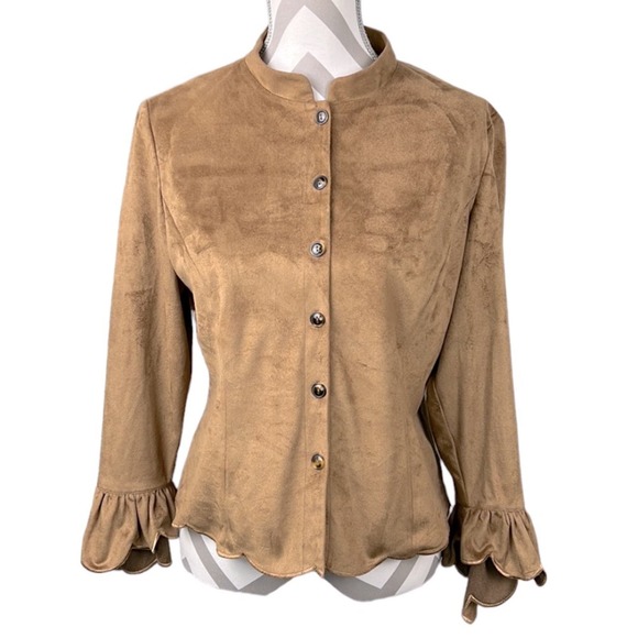 Coldwater Creek blouse scalloped Camel size Petite Medium - Picture 1 of 7